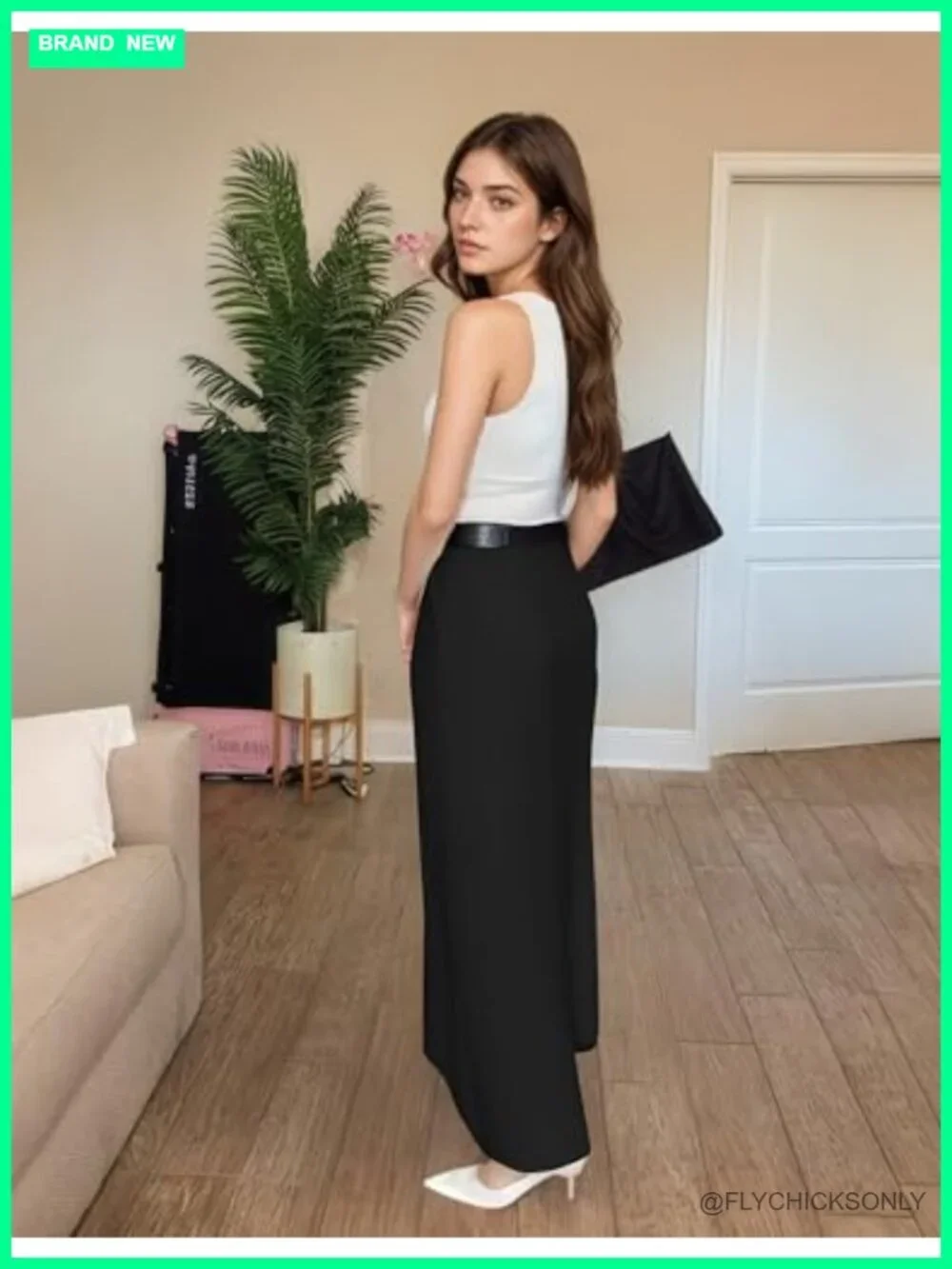 High Waist H Line Maxi Skirt with Pockets Floor Length Straight